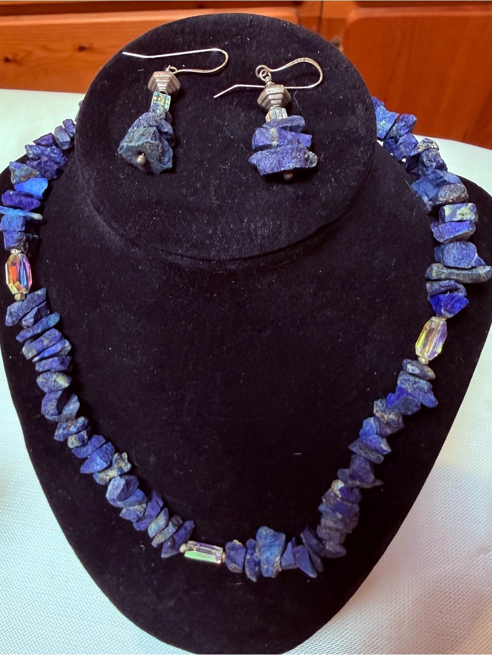 Lapis Blue Chip Stone Necklace & Earring Set - Unbranded